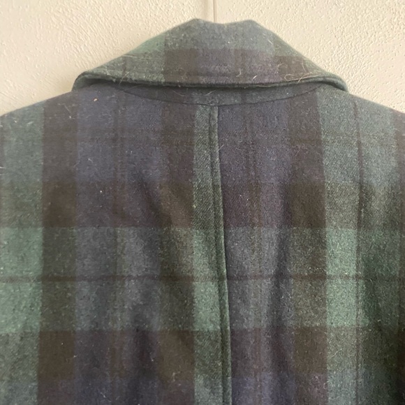 Gap Men’s Peacoat Size Large Tartan Plaid Wool Blend Navy Blue Green Vintage - Picture 8 of 9